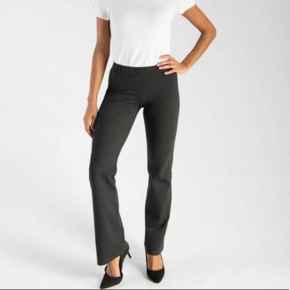 Betabrand Dress Pants Womens M Charcoal Flat Front Ponte Boot Cut Knit